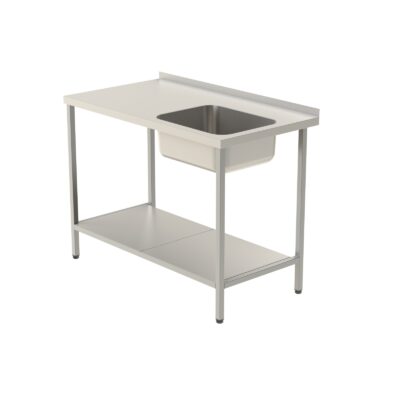 Beredningsbänk, diskho höger, med plåthylla