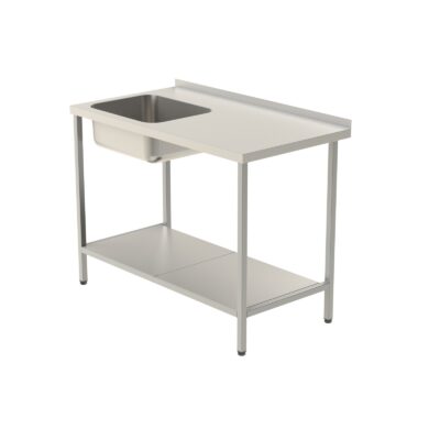 Beredningsbänk, diskho vänster, med plåthylla