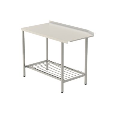 Utmatningsbänk vänster med gallerhylla